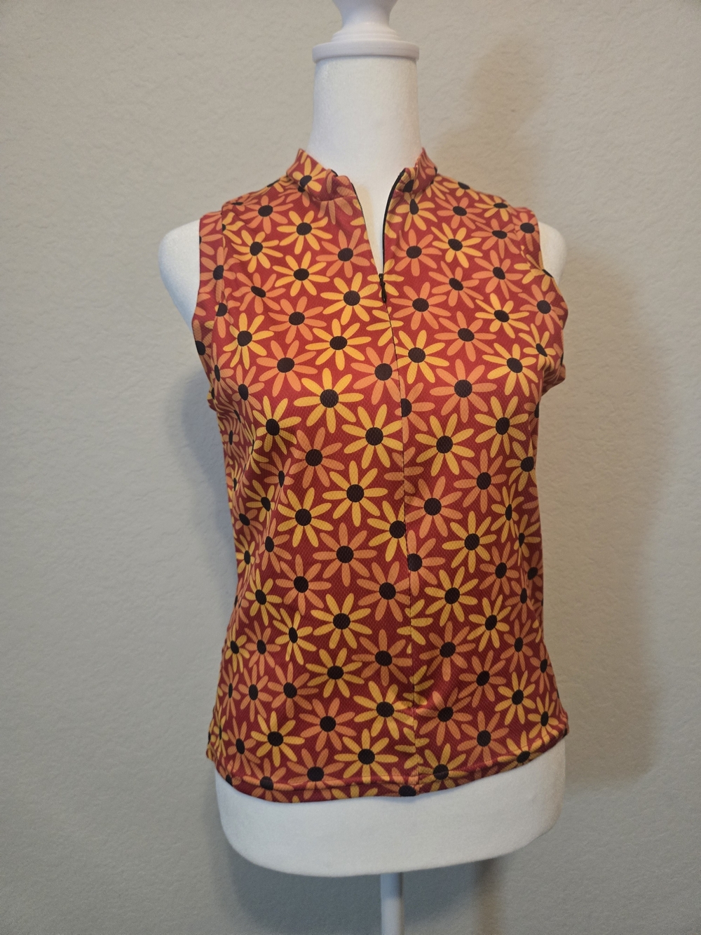 Trek Tec M Women’s Cycling Jersey Sleeveless Floral Orange 3/4 Zip Polyester